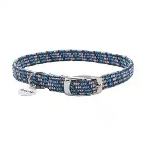 Reflective Safety Stretch Collar With Reflective Charm - Grey With Blue 3/8" X 10"
