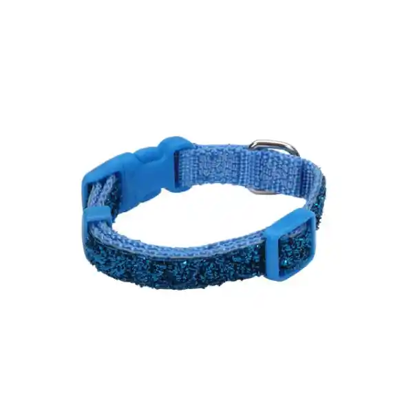 Adjustable Dog Collar - With Glitter Overlay Blue Sparkles 3/8" X 08"-12"