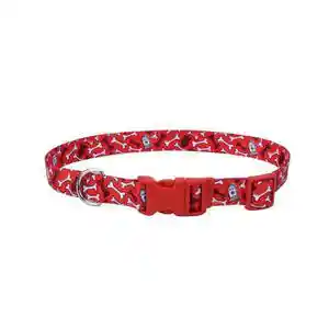 Adjustable Dog Collar - Red Bones 3/8" X 08"-12"