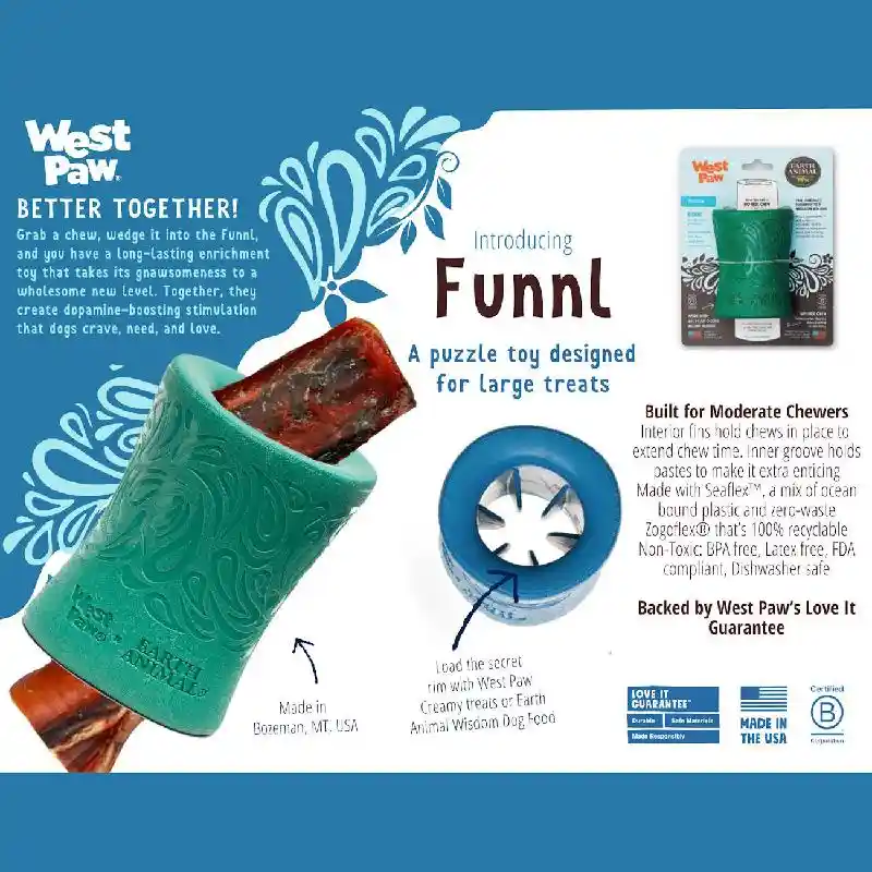 West Paw Dog Toy Funnl Large 4.25" Blue