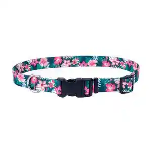 Adjustable Dog Collar - Hunter Tropical Flower 5/8" X 10" - 14"