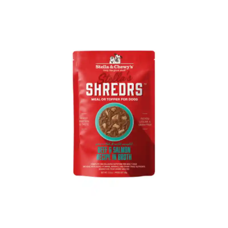 Stella & Chewys Shreds Beef Salmon In Broth 2.8 Oz 24/cs