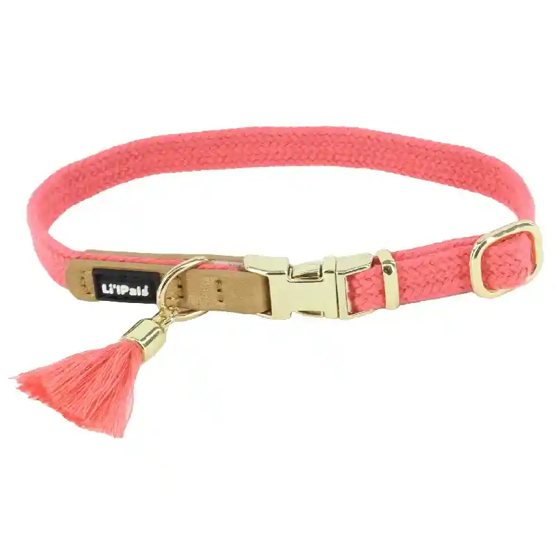 Li'l Pals Woven Collar With Tassel, Pink, Petite X-small - 3/8" X 6-8"