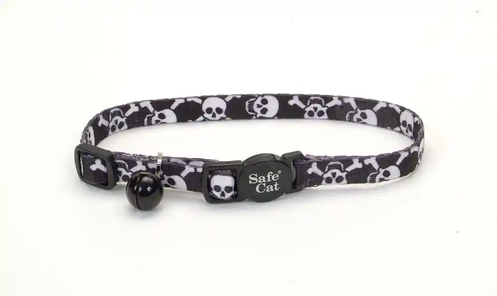 Adjustable Breakaway Collar - Black Skulls 3/8" X 8" 12"