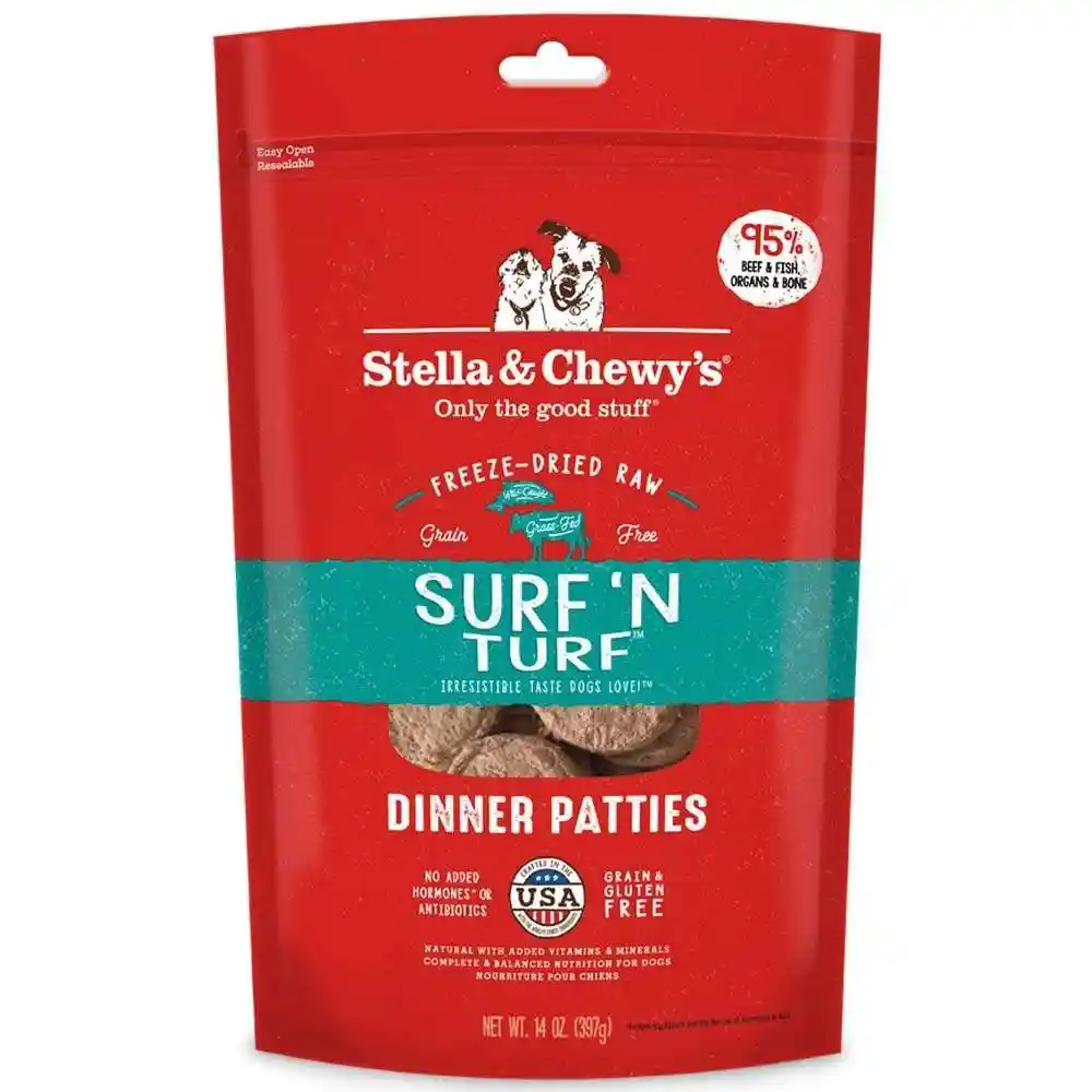 Dinner Patties Surf 'n Turf Grain Free Freeze Dried Raw Dog Food 14.0z