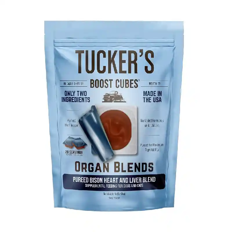 Tuckers Dog Boost Cubes Bison Heart Liver Frozen 1lb 30=cs