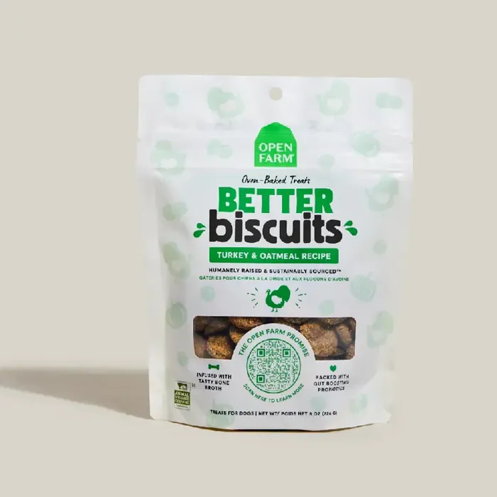 Open Farm Dog Better Biscuits Turkey Oatmeal Treat 8oz 12=cs
