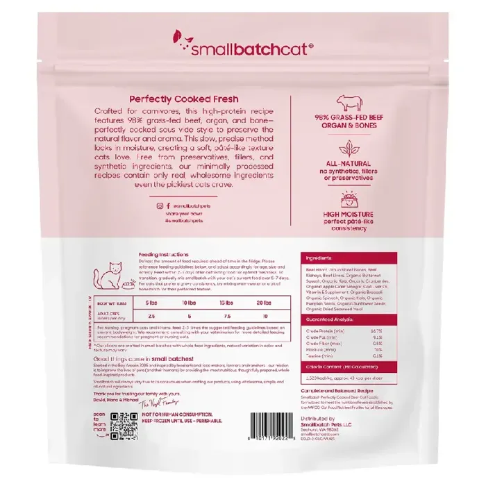Smallbatch Perfectly Cooked Beef cat food 2-lb package back