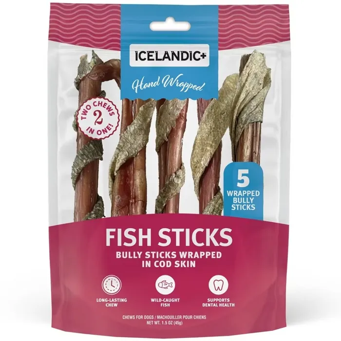 Icelandic+ Bully Stick Wrapped Fish Skin 6" 5-pk