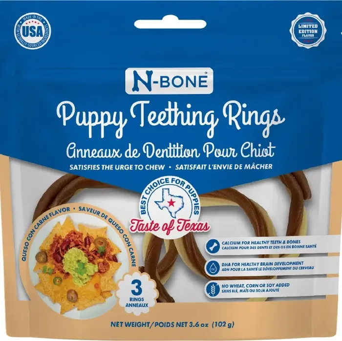 N-bone Puppy Teething Rings Taste Of Texas Queso Con Carne Flavor 3 Count