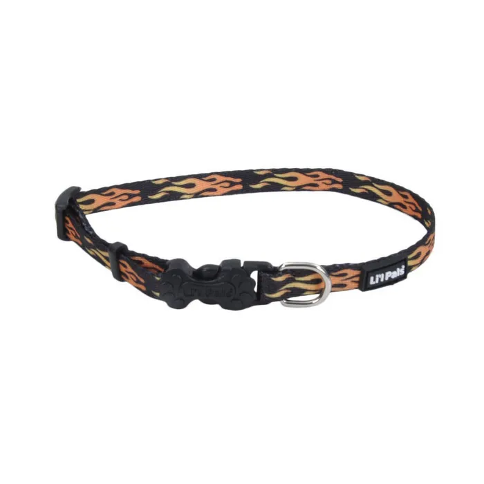 Li’l Pals Flames Black dog collar, 3/8 x 6–8 inches