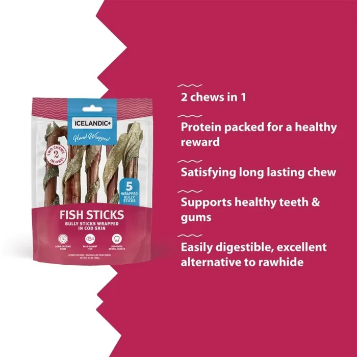 Icelandic+ Bully Stick Wrapped Fish Skin 6" 5-pk