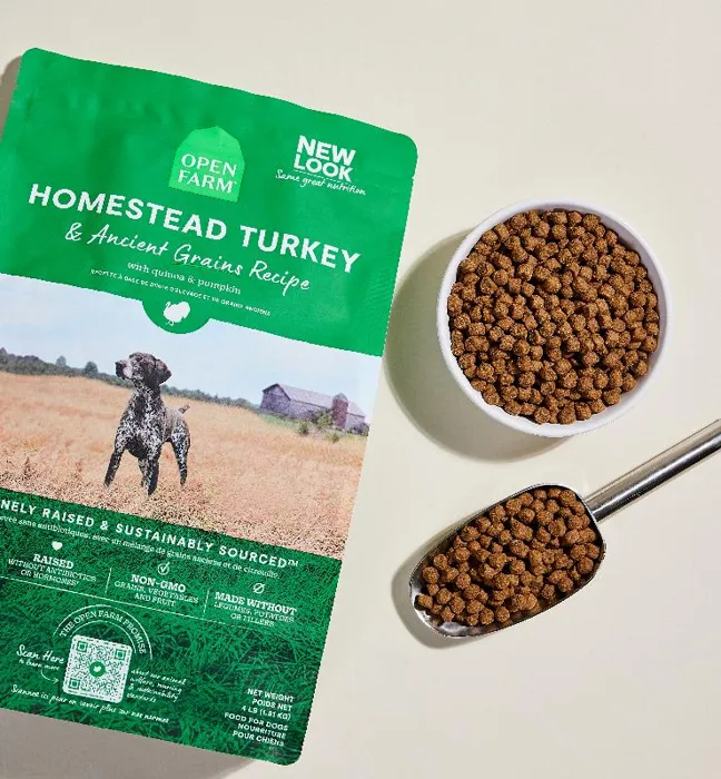 Open Farm Homestead Turkey Ancient Grains kibble bowl