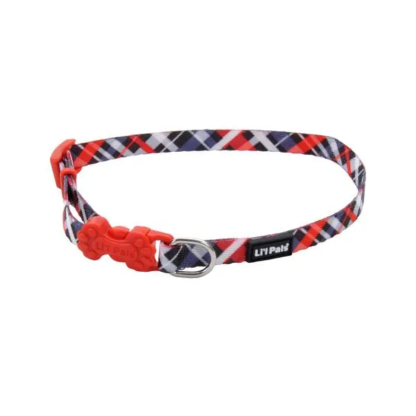 Li'l Pals red and grey plaid collar front view