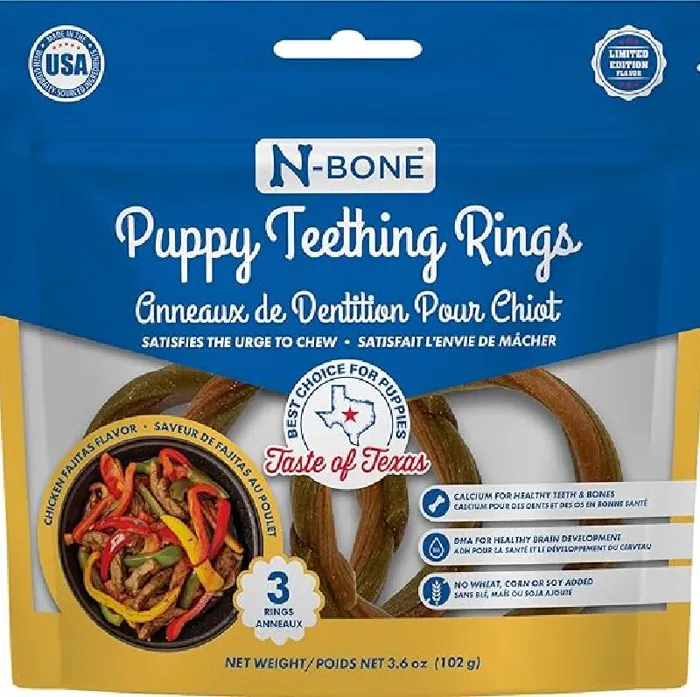 N-bone Puppy Teething Rings Taste Of Texas Chicken Fajitas Flavor 3 Count