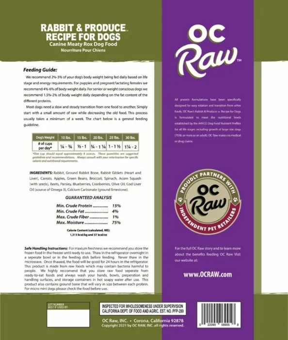 Raw Frozen Rabbit & Produce Rox 3-lbs