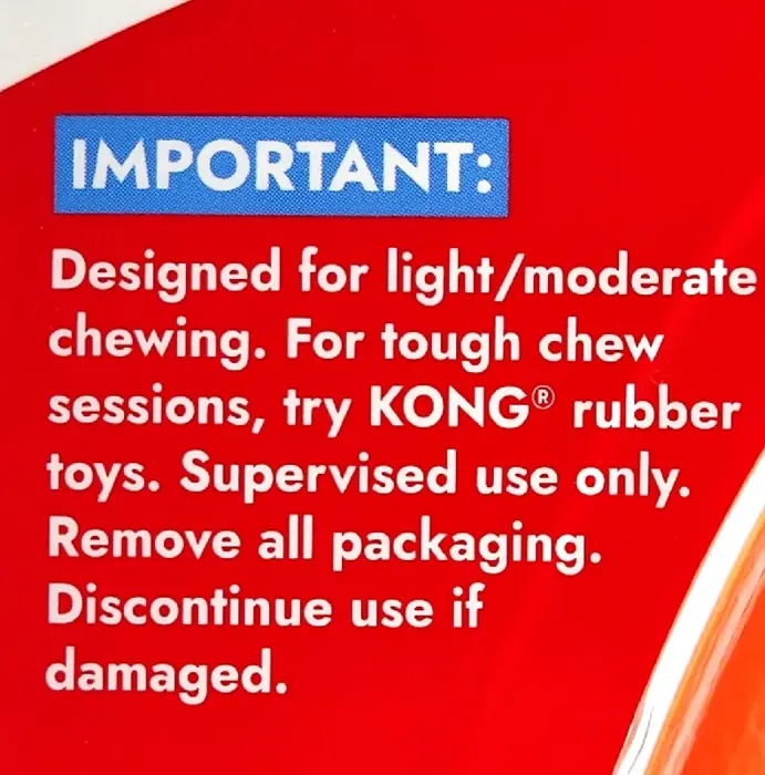 KONG Squeakz Stik Large packaging safety warning label