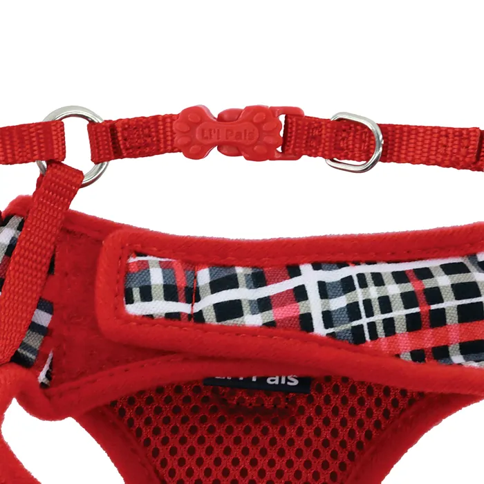 Li'l Pals Canvas Dog Harness Red Grey Plaid X-Small hardware detail
