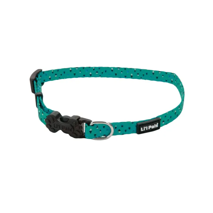 Li'l Pals teal and grey diamond adjustable collar, 3/8-inch, front view