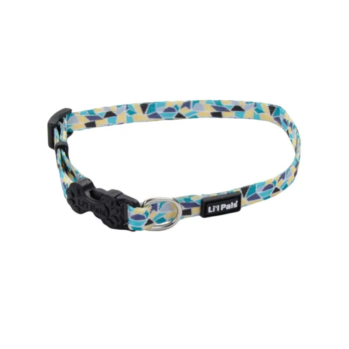 Li'l Pals Teal Yellow Grey Stained Glass collar, 6–8 inches
