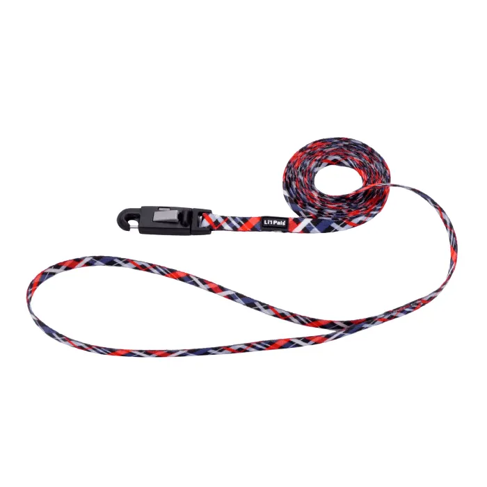 Li'l Pals red and grey plaid 5/16-inch dog leash, full view