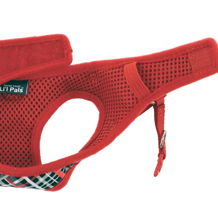 Li'l Pals Canvas Dog Harness Red Grey Plaid X-Small side view
