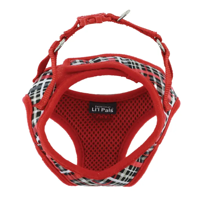 Li'l Pals Canvas Dog Harness Red Grey Plaid X-Small reverse view