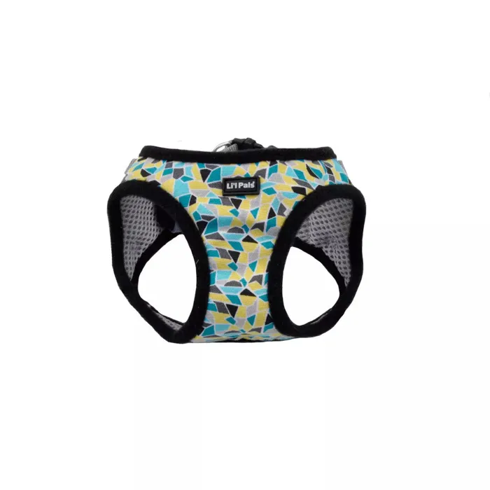 Li'l Pals teal yellow gray stained glass harness, XS front