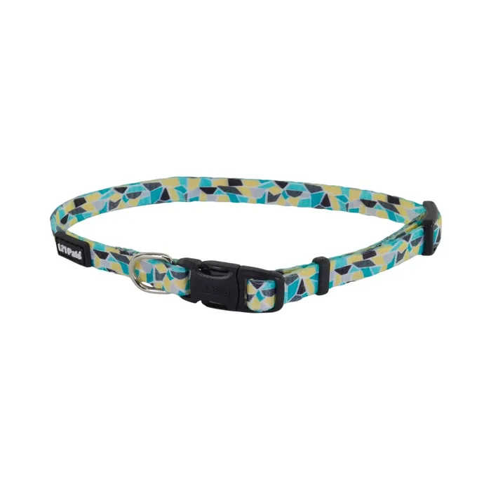 Li'l Pals teal yellow grey stained glass collar, 8–12 inch