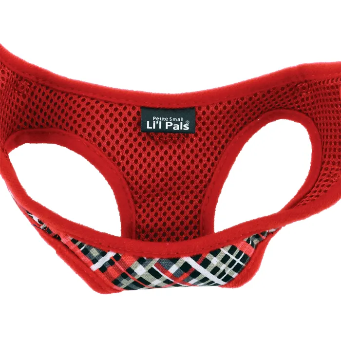 Li'l Pals Canvas Dog Harness Red Grey Plaid X-Small mesh label