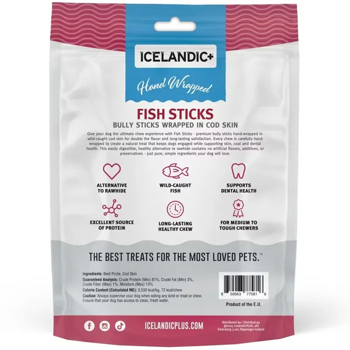 Icelandic+ Bully Stick Wrapped Fish Skin 6" 5-pk