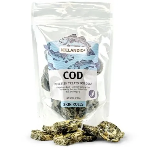 + Cod Skin Rolls Dog Treats 3-oz